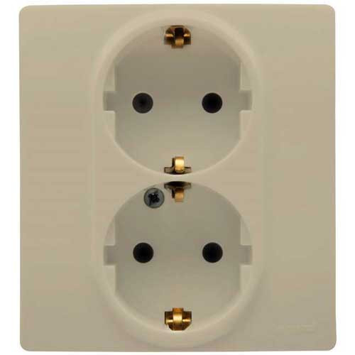 Розетка двойная СП Legrand Etika с заземлением со шторками, авт. клеммы слоновая кость