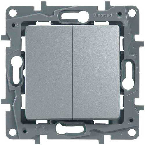 Выключатель двухклавишный СП Legrand Etika алюминий