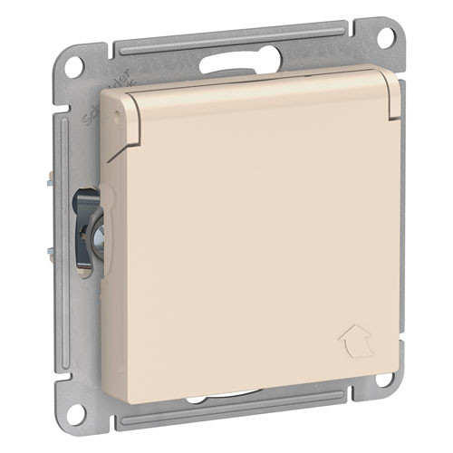 Розетка одинарная с заземлением и крышкой СП Schneider Electric AtlasDesign бежевая