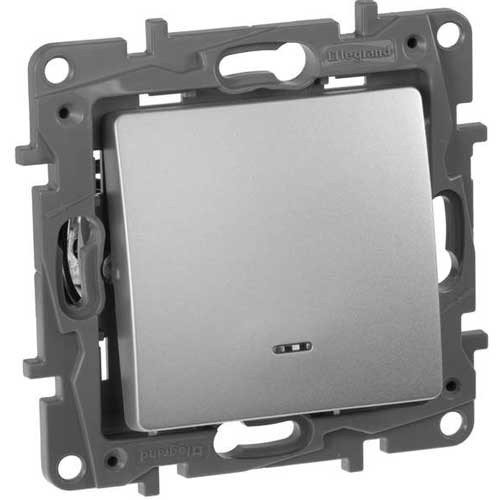 Выключатель одноклавишный с подсветкой СП Legrand Etika алюминий