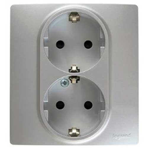 Розетка двойная СП Legrand Etika с заземлением со шторками, авт. клеммы алюминий