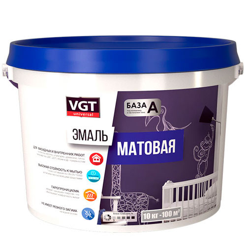 Эмаль акриловая универсальная матовая ВД-АК-1179 Супербелая VGT 3 кг.