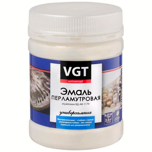 Эмаль акриловая универсальная перламутровая ВД-АК-1179 Серебристо-белая VGT 0.23 кг.