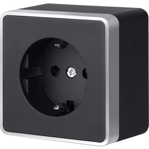 Розетка одинарная с заземлением ОП Werkel Gallant черный с серебром