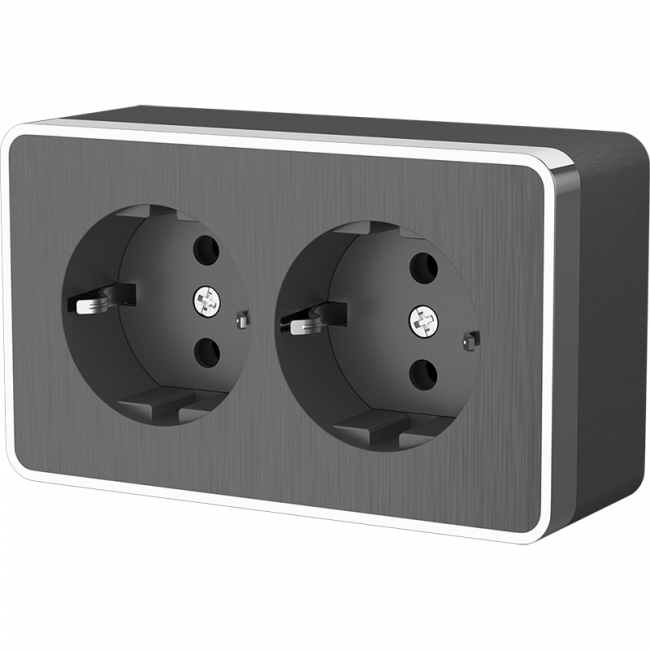 Розетка двойная с заземлением ОП Werkel Gallant черный с серебром