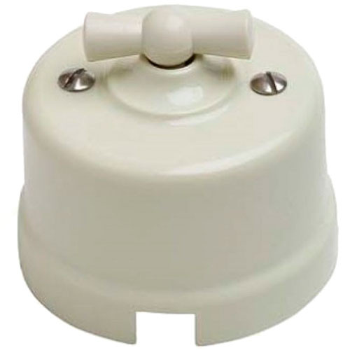 Выключатель ретро поворотный двухклавишный ОП ABS-пластик слоновая кость Bironi Лизетта