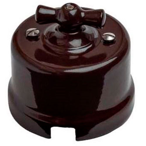 Выключатель ретро проходной поворотный одноклавишный ОП ABS-пластик коричневый Bironi Лизетта