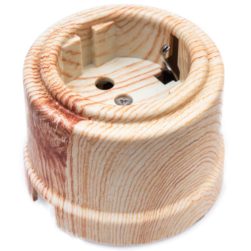 Розетка ретро с заземлением ОП ABS-пластик карельская сосна Bironi Лизетта