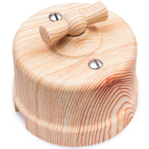 Выключатель ретро проходной поворотный одноклавишный ОП ABS-пластик карельская сосна Bironi Лизетта