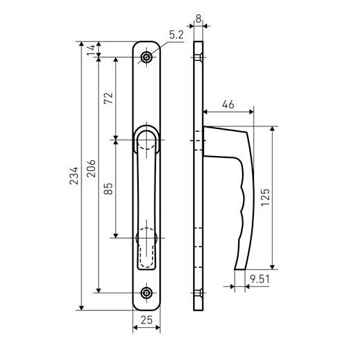 Комплект ручек черная с пружин. м/о 85 под пальчики для узкопроф. БУЛАТ РФ 85.25.02.9005 УРАЛ