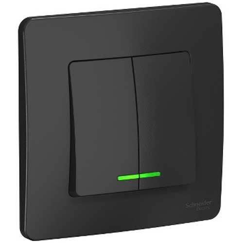 Выключатель двухклавишный с подсветкой СП Schneider Electric Blanca антрацит 