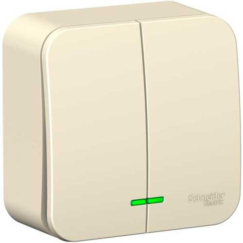 Выключатель двухклавишный ОП Schneider Electric Blanca с подсветкой молочный 